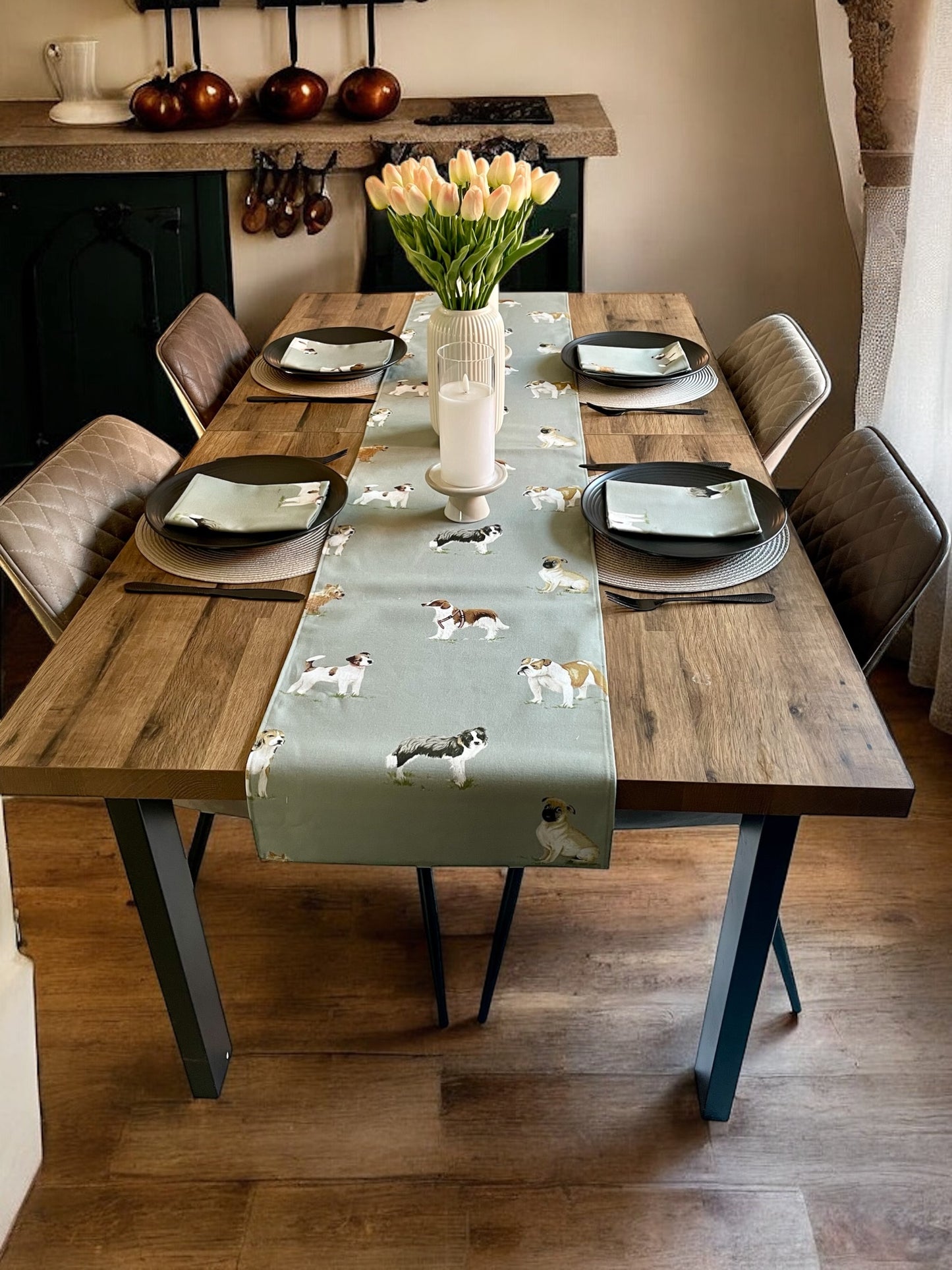 Multi-Breed Dog Print Table Runner